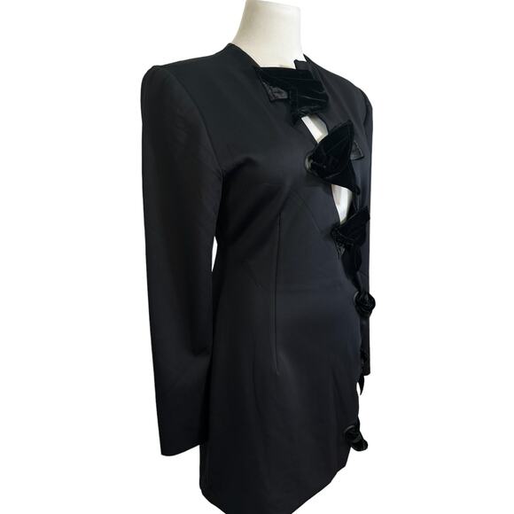 Mother of All Deville Cut Out Velvet Bow Blazer Power Suit Dress Black Medium - Picture 5 of 12